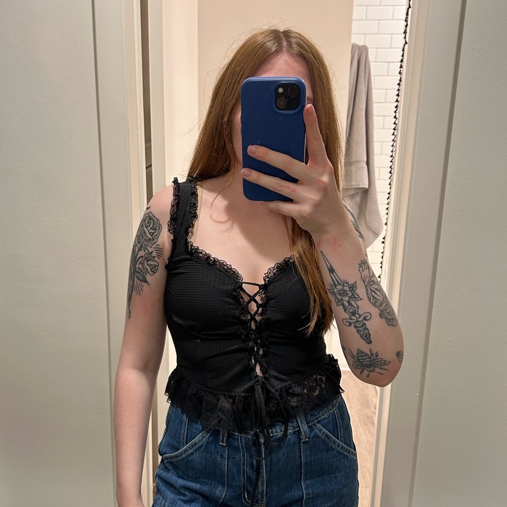 Brand new with tag lace up black tank top
